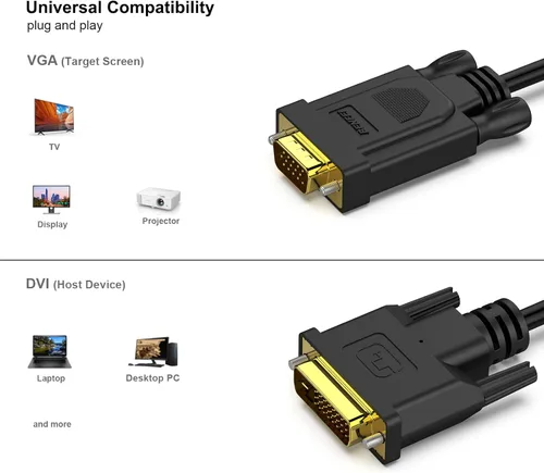 Vista 3 de BENFEI Cable DVI-D activo a VGA, DVI-D 24+1 a VGA de 6 pies macho a macho chapado en oro