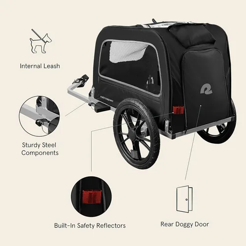 Vista 4 de Retrospec Rover Waggin' - Remolque de bicicleta para mascotas, para perros pequeños y medianos, marco plegable con ruedas de 16 pulgadas