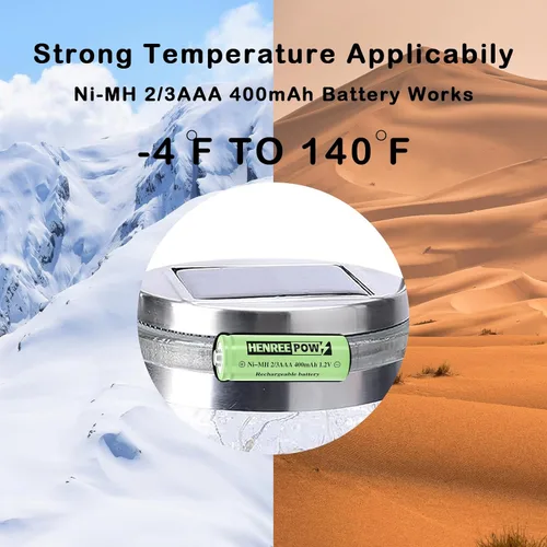 Vista 7 de Henreepow Batería solar 2/3AAA, batería recargable de 2/3AAA 400mAh, batería recargable de baja autodescarga de 2/3AAA 1.2V, paquete de 4 para luces