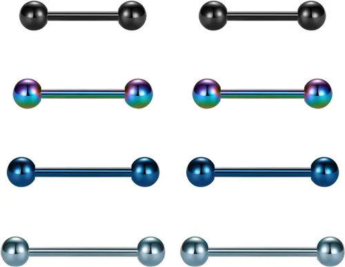 VCMART Anillos de lengua de acero inoxidable 14G para pezón, barras rectas, joyería de piercing de 0.472 in, 0.551 in, 0.630 in, 0.709 in