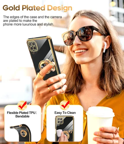 Vista 6 de LeYi Funda para teléfono Galaxy A12: con protector de pantalla de vidrio templado [paquete de 2] Soporte de anillo giratorio de 360°, soporte Rosa