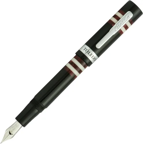 Vista 7 de Conklin Toledo - Pluma estilográfica negra con segmentos de anillo azul y blanco, punta mediana de oro macizo de 14 quilates, elegante pluma