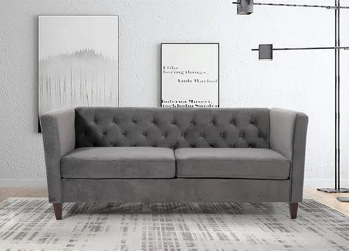 Vista 32 de Muebles modernos clásicos capitoné de tres plazas tapizados de tela de terciopelo para habitación, cómodos sofás de oficina, mini sofás, asiento