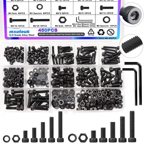 Vista 22 de mxuteuk Juego de tornillos M5 de 185 piezas, kit de tuercas, pernos y tornillos de cabeza hexagonal M5, pernos de acero de aleación de grado 12.9
