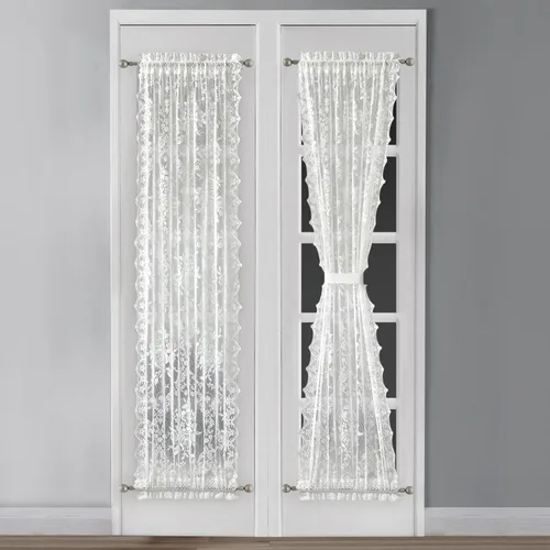 Vista 5 de Warm Home Designs Cortinas negras para puerta francesa. El par de cortinas de encaje con rosas inglesas viene con 2 alzapaños gratis. Las cortinas