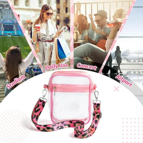 Vista 5 de DGjianfei Bolsa transparente aprobada para estadios, pequeña bolsa cruzada de plástico transparente de PVC con estampado de leopardo, bolsa