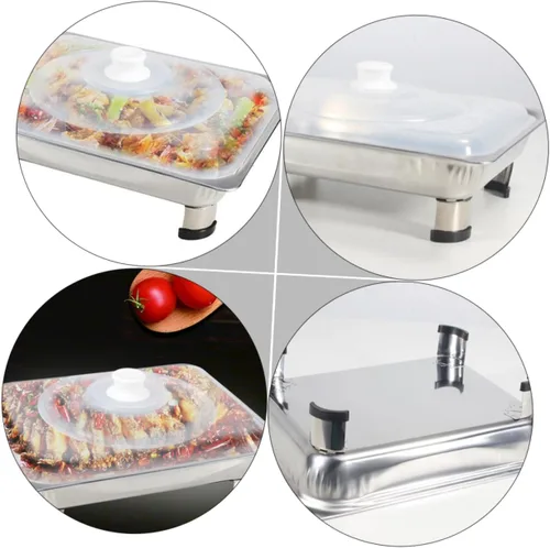 Vista 4 de DOITOOL Plato de acero inoxidable para bufé de cocina rectangular con tapas calentadores de alimentos para fiestas, buffets, catering, 13.0 in