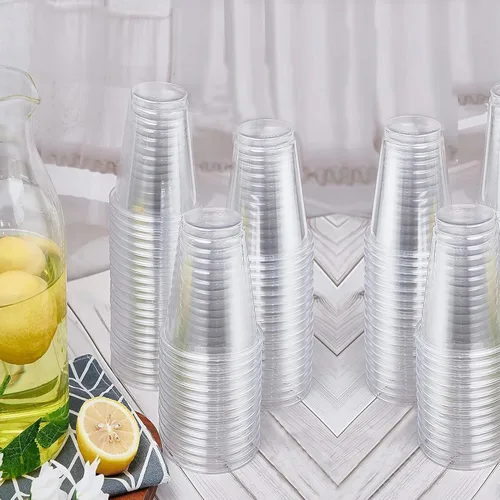 Vista 9 de TashiBox 100 tazas de plástico de 16 onzas, tazas de café helado para llevar, tazas de fiesta de PET transparentes