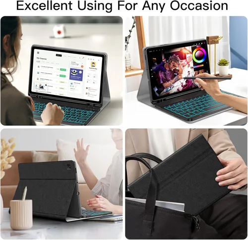 Vista 3 de JUQITECH Funda con teclado retroiluminado para Samsung Galaxy Tab S6 Lite de 10.4 pulgadas 2022/2020, Galaxy Tab S6 Lite SM-P610/P613/P615/P619