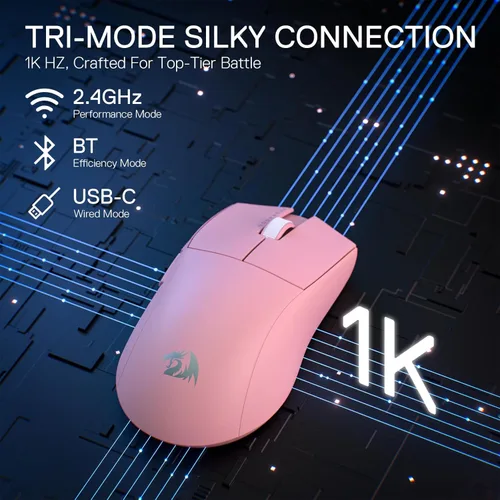 Vista 2 de Redragon M916 PRO - Mouse inalámbrico para juegos de 3 modos, 55G ultra ligero 26K DPI con construcción ergonómica de agarre natural, botones