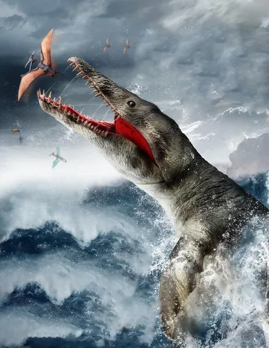 Vista 3 de Gemini&Genius Kronosaurus - Juguetes de dinosaurio con mandíbula movible, figura de dinosaurio grande de monstruo marino, colección Mosasaurus