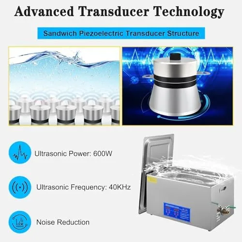 Vista 5 de 10L Ultrasonic Cleaner with Digital Timer and Heater, Professional Deep Cleaning for Jewelry, Eyeglasses, Watches, Dentures, Home and Spa Cleaning