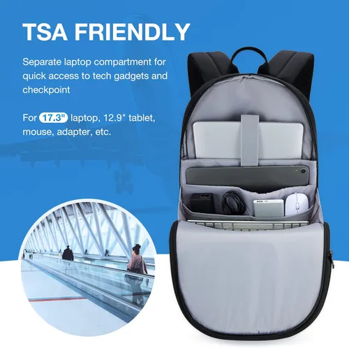 Vista 4 de Mochila para laptop para hombres y mujeres, Negro, 17.3, Mochilas de viaje