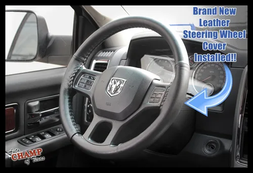 Vista 7 de Compatible con Dodge Ram 1500 2500 3500 2009-2012 - Funda de cuero para volante, color negro