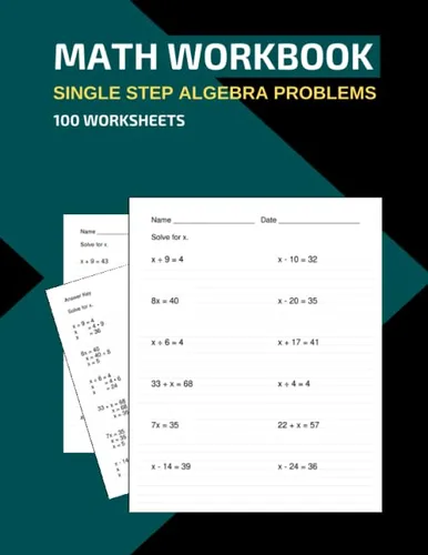 Math Workbook Single Step Algebra Problems 100 Worksheets Tapa blanda – 11 Abril 2020