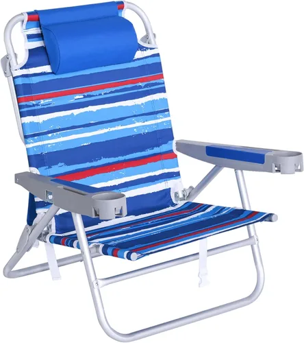 Vista 30 de SUNNYFEEL Silla de Playa Baja de 5 Posiciones Completamente Reclinable, Sillas de Playa Plegables Portátiles Tipo Mochila Resistentes con Bolsa