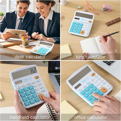 Vista 6 de Meichoon Calculadora Pantalla de 12 dígitos Batería solar de doble potencia financiera dedicada gran función estándar de escritorio Calculadora