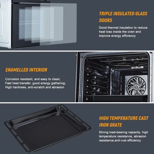 Vista 5 de Horno de pared simple de 24 pulgadas, horno eléctrico de pared integrado de 2.5 pies cúbicos con 8 funciones de cocción en acero inoxidable, control