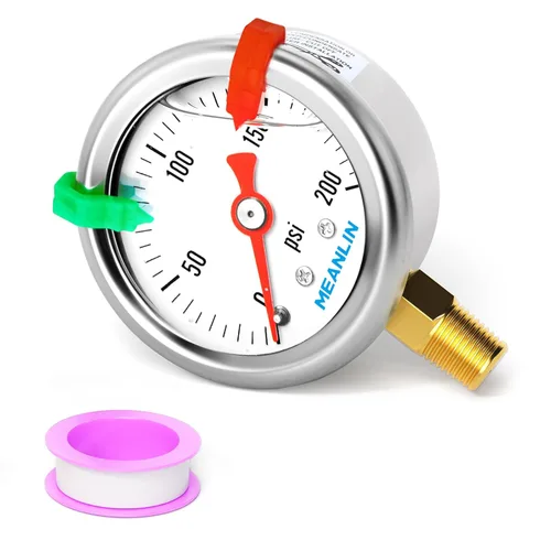 Vista 25 de MEANLIN MEASURE - Manómetro de presión de 0~15 psi, relleno de glicerina, esfera con cara de 1.5 pulgadas, NPT de 1/8 de pulgada, manómetro