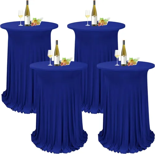 Vista 9 de Paquete de 4 manteles redondos para mesa de cóctel, de 32 x 43 pulgadas, de elastano, con cortinas onduladas, color beige, para mesa de boda, bar