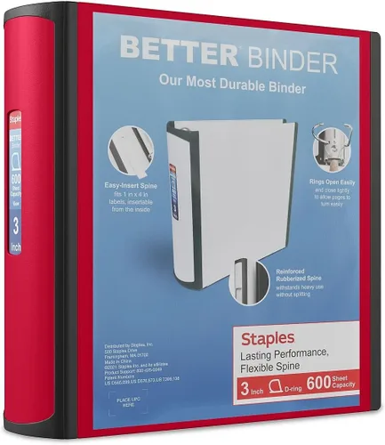 Vista 18 de Staples Better Binder - Carpeta de 3 anillos en D de 5 pulgadas, color negro, carpeta resistente de 3 anillas con lomo reforzado, capacidad