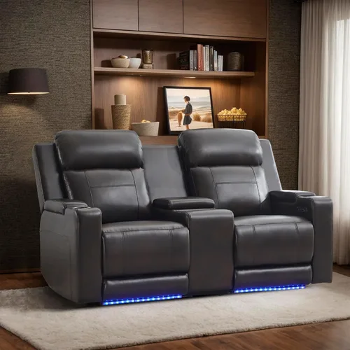Vista 13 de Juego de sofá reclinable eléctrico con reposacabezas, asientos de cine en casa con luz LED, almacenamiento de reposabrazos, USB y tipo C, sofá