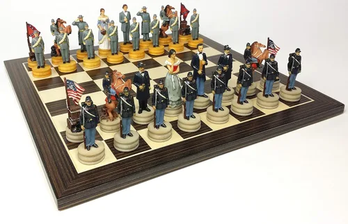 Vista 2 de US American Civil WAR Queens Chess Set with 14" Ebony and Maple Veneer Board