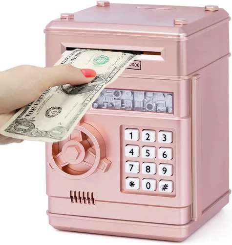 Vista 12 de Refasy Alcancía para dinero en efectivo, cajero automático, banco electrónico de monedas para niños de 3 a 12 años, caja de ahorro de dinero, mini