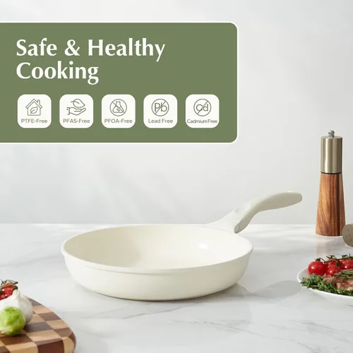 Vista 3 de Redchef Sartén antiadherente para freír con tapa, sartén para saltear de cerámica, libre de PFOA y PFOS, compatible con inducción, mango con ayuda