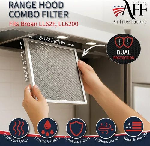 Vista 2 de Air Filter Factory LL62F, LL6200, MM 6500 Compatible para Broan Nutone Aluminio Grasa Malla Carbón Carbón Combo Range Hood Filtro