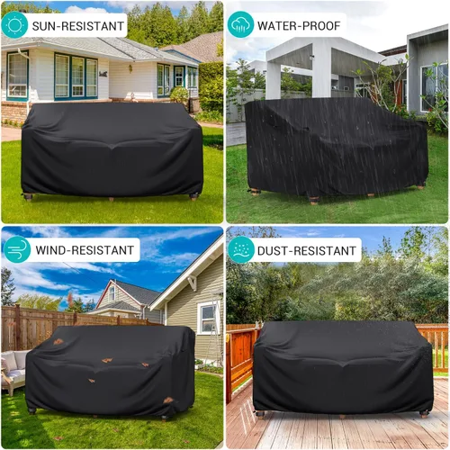 Vista 5 de Funda impermeable para sofá de patio, funda resistente para sofá de 3 plazas, con ventilación de aire y asas, 104 pulgadas de largo x 40 pulgadas