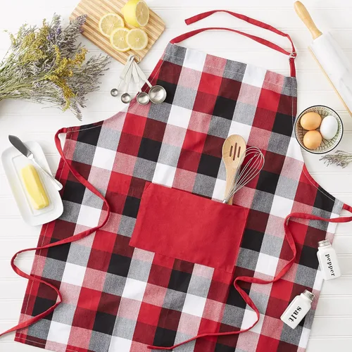 Vista 3 de DII Tri-Color Check Collection - Delantal de cocina, color rojo cardenal