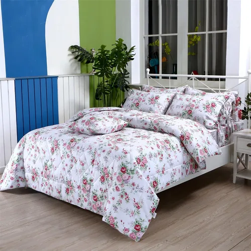 Vista 2 de FADFAY Juego de edredón floral rosa tamaño King, edredón de verano floral desgastado 100% tela de algodón con relleno interior de microfibra suave