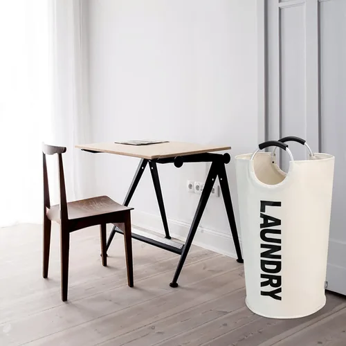 Vista 9 de DOKEHOM Cesta de lavandería grande de 90 L, bolsa de lavandería plegable, cesta de ropa alta independiente, contenedor de lavado plegable (beige)