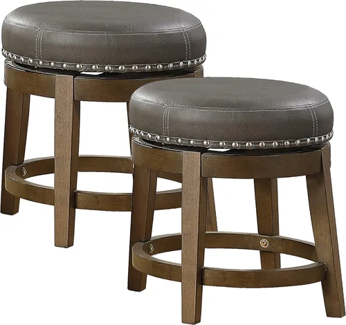 Vista 13 de Lexicon Kenmare - Juego de 2 taburetes giratorios rústicos de 360 grados sin espalda, tapizados de piel sintética, marco de madera maciza, fácil