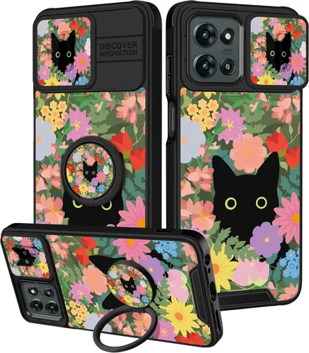 Vista 21 de Funermei - Funda para Moto G 5G 2025/2026/G Play 2026, soporte de anillo Negro (Butterfly)