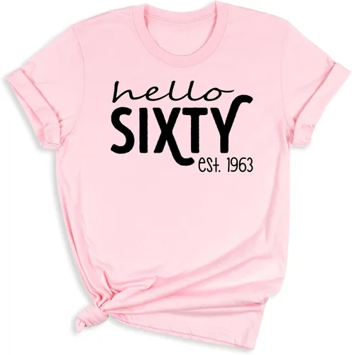 Vista 5 de Camiseta con texto en inglés «Hello Sixty», camiseta de 60 cumpleaños de 1964, camiseta de regalo de cumpleaños de 1964, camiseta de 60 cumpleaños