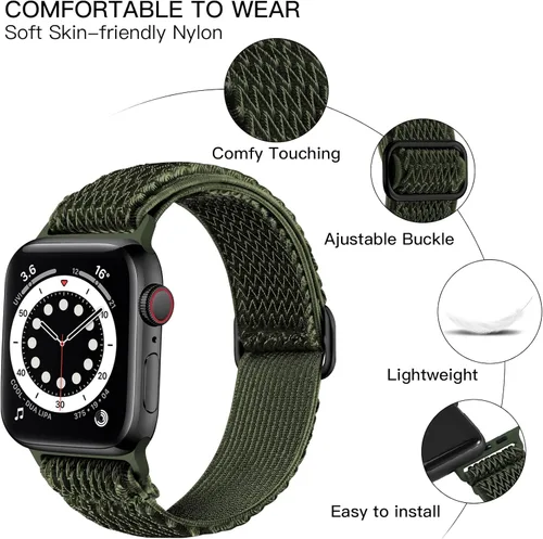 Vista 2 de Lerobo Correa de nailon elástica de bucle único para reloj, compatible con Apple Watch Series 11-1, SE/Ultra 3 2 1 38/40/41/42/44/45mm/46mm/49mm