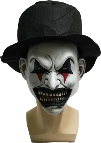 Vista 5 de Máscara de payaso sonriente malvado, máscara de miedo de Halloween, máscara de látex espeluznante de media cara, banda elástica realista de terror