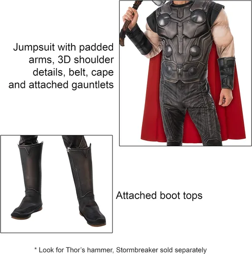Vista 3 de Rubie's Disfraz de Thor Deluxe para hombre de Marvel Avengers 4, Multicolor