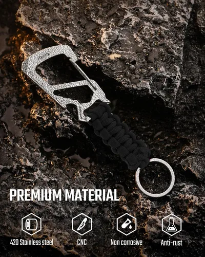 Vista 8 de KeyUnity KC00 Llavero de mosquetón de paracord, cordón de paracaídas 550 Multiherramienta para exteriores, mochilas, hombres y mujeres