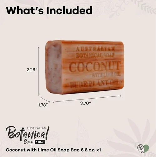 Vista 7 de Australian Botanical Soap Barra de jabón de lujo triple molida de coco con aceite de lima de 6.6 onzas, enriquecida con manteca de karité, cáscaras