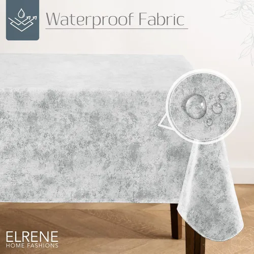 Vista 2 de Elrene Home Fashions Mesa - Mantel de vinilo resistente al agua y a las manchas con reverso de franela, 60 x 102 pulgadas, rectangular, grisblanco