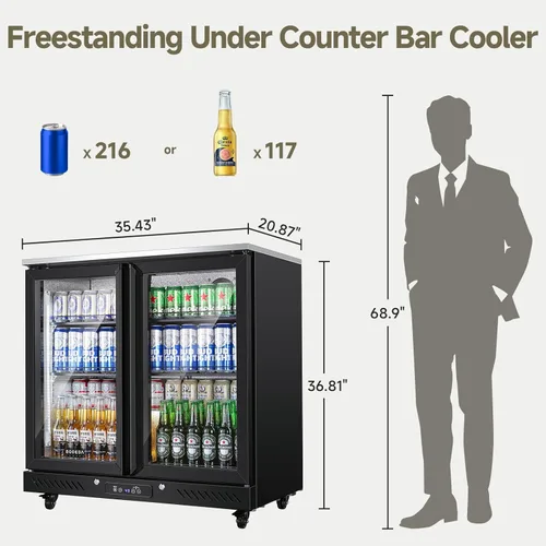 Vista 3 de BODEGACOOLER Back Bar Cooler with 2 Glass Doors,7.7 Cu.ft Commercial Back Bar Beverage Refrigerator Counter Height,LED Lighting for Soda
