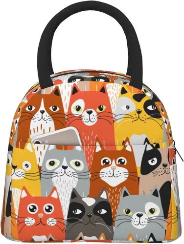 Vista 13 de Fiokroo Lonchera aislada con estampado a cuadros blancos y negros y negros, bolsa de almuerzo reutilizable para escuela, trabajo, universidad