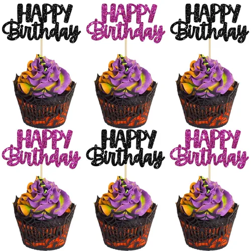 Vista 24 de Gyufise 24 piezas de decoración para pastel de cumpleaños con purpurina, adornos brillantes para pastel de cumpleaños, adornos de comida