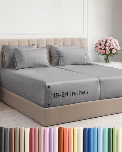 Vista 120 de Juego de sábanas de tamaño king, transpirables, refrescantes, con esquinas extraprofundas de 18-24 pulgadas, de ajuste fácil, supersuaves, sin