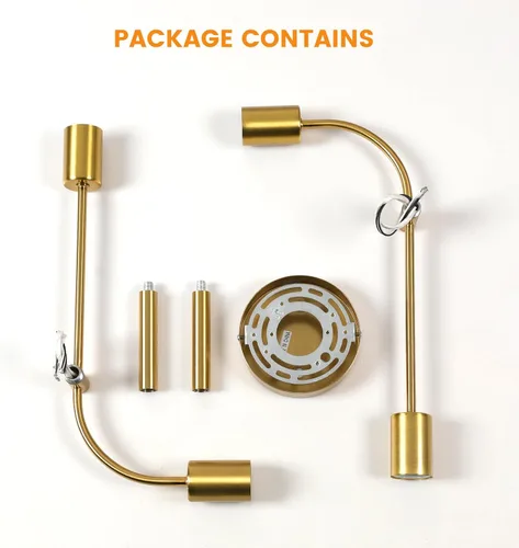 Vista 9 de DELIPOP Sputnik - Lámpara de techo de 4 luces doradas, montaje semiempotrado moderno, base E26, lámpara de araña de metal industrial para comedor