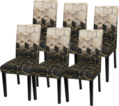 Vista 45 de Gibelle - Juego de 6 fundas para sillas de comedor Parson, fundas elásticas universales, extraíbles y lavables, protectores de asiento de silla