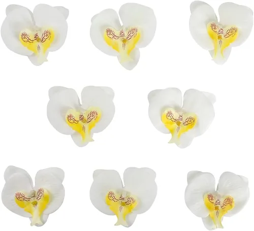 Vista 8 de Cabezales de flores artificiales de seda de Phalaenopsis, cabezas de orquídea mariposa falsas, rellenos de jarrón para el hogar, oficina, boda, Azul